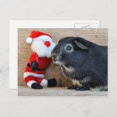 キュートシルバーキツネモルモットとサンタ シーズンポストカード (正面/裏面)