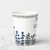 キュートシルバーブルーフローラ名前をカスタムするベビーシャワー 紙コップ (右)