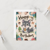 キュートシンプルウルフデジタル誕生日 カード (正面/裏面インサイチュ)