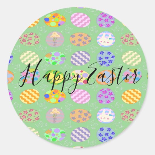 キュートシンプルグリーンイースタークラシックラウンドステッカー ラウンドシール (正面)