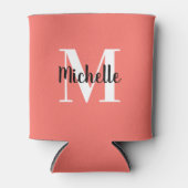 キュートシンプルコーラルピンク&ホワイトモノグラムテンプレート 缶クーラー (正面)