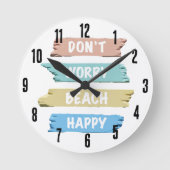 キュートシンプルパステル心配しないビーチハッピー ラウンド壁時計 (正面)