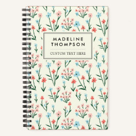 キュートシンプルボタニカルピンクブルーフラワーフローラ ノートブック