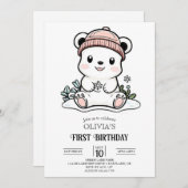 キュートシンプルポーラーベア1stバースデーデジタル 招待状 (正面/裏面)