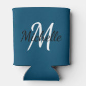 キュートシンプルモダンブルー&ホワイトモノグラムテンプレート 缶クーラー (裏面)