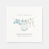 キュートシンプル男の赤ちゃんブルー物干しベビーシャワー スタンダードカクテルナプキン (正面)