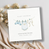 キュートシンプル男の赤ちゃんブルー物干しベビーシャワー スタンダードカクテルナプキン