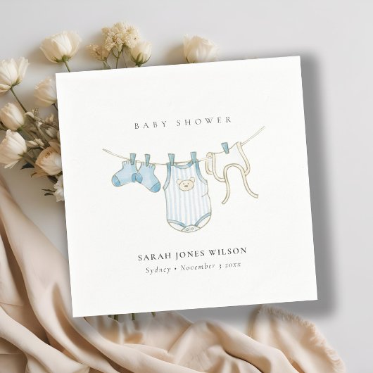 キュートシンプル男の赤ちゃんブルー物干しベビーシャワー スタンダードカクテルナプキン