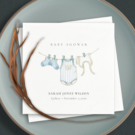 キュートシンプル男の赤ちゃんブルー物干しベビーシャワー スタンダードカクテルナプキン