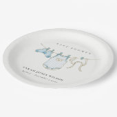 キュートシンプル男の赤ちゃんブルー物干しベビーシャワー ペーパープレート (アングル)