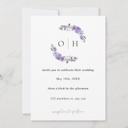 キュートシンプル結婚式招待状紫と白 招待状 (裏面)