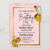 キュートシンプル金ゴールド&ピンク誕生日招待状 ノートカード (正面/裏面)