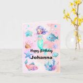 キュートシーアニマルズマーメイドテーマハッピーバースデー カード (黄色い花)