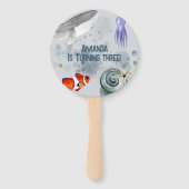 キュートシーアニマル子供の誕生日パーティーブルー ハンドファン (正面)