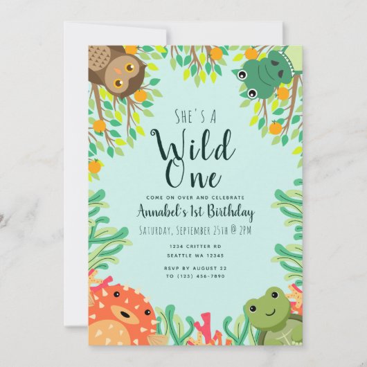 キュートシーアンドスワンプアニマル子供の誕生日招待状 招待状 (正面)