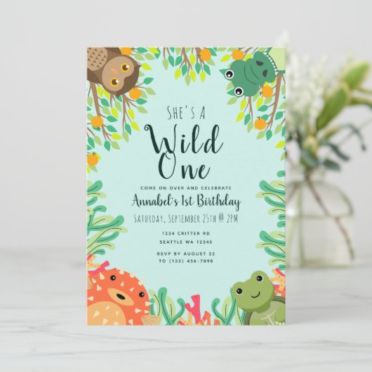 キュートシーアンドスワンプアニマル子供の誕生日招待状 招待状 (スタンド正面)