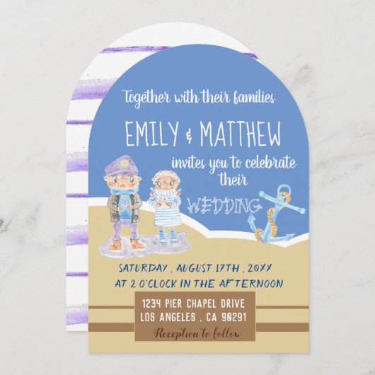 キュートシーオッターズカートゥーンビーチ結婚式招待状 招待状 (正面/裏面)