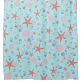 キュートシーシェルヒトデ沿岸夏海ビーチ シャワーカーテン (正面)