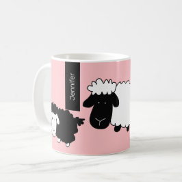 キュートシープイラストレーション白黒オン赤面 コーヒーマグカップ