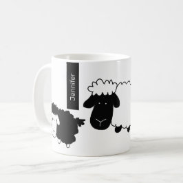 キュートシープイラストレーション白黒 コーヒーマグカップ
