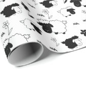 キュートシープイラストレーション白黒 ラッピングペーパー (ロールコーナー)