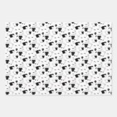 キュートシープイラストレーション白黒、赤面、緑 ラッピングペーパーシート (正面)