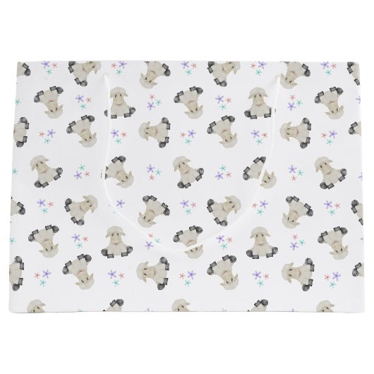 キュートシープキッズファームアニマルズ納屋周囲の庭誕生日 ラージペーパーバッグ (正面)