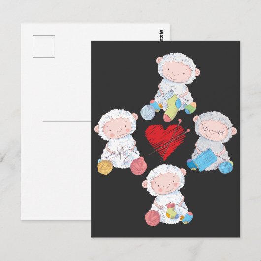 キュートシープヤーン編み物ソックスクロチェット祖母 ポストカード (正面/裏面)