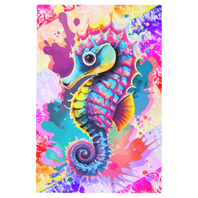 キュートシーホース – カラフルベビーシーホース海洋生物 メタルプリント (正面)