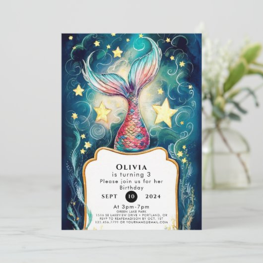 キュートシーマーメイド誕生日 招待状 (スタンド正面)