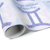 キュートジェミニサインカスタムパープルハッピーバースデー ラッピングペーパー (ロールコーナー)