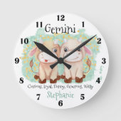 キュートジェミニツインズウォーターカラーブル〔占星術の〕十二宮図モノグラム ラウンド壁時計 (正面)