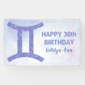 キュートジェミニパーソナライズされたパープルハッピーバースデー 横断幕 (横)