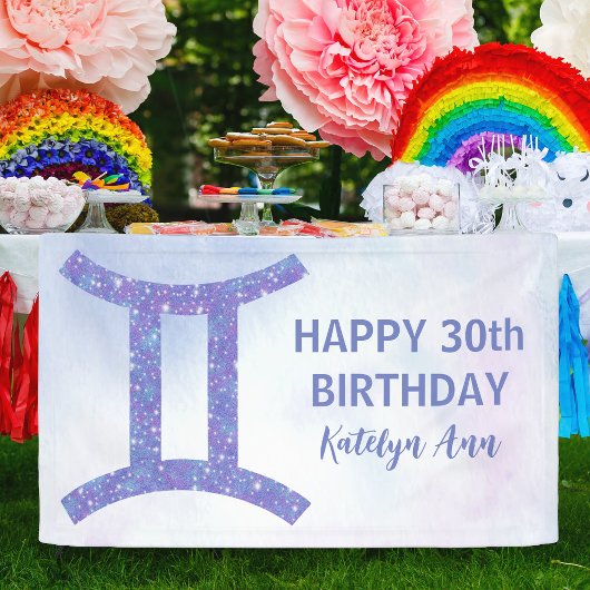 キュートジェミニパーソナライズされたパープルハッピーバースデー 横断幕