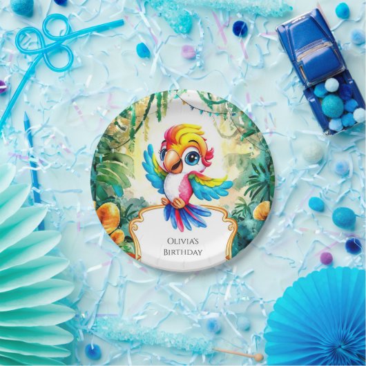 キュートジャングルオウム誕生日 ペーパープレート (パーティー)