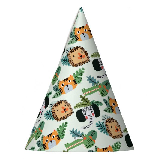 キュートジャングルサファリオンタイガーエレファント誕生日 パーティーハット (左)