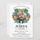 キュートジャングルサファリオンタイガーエレファント誕生日 招待状 (正面)