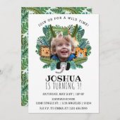 キュートジャングルサファリオンタイガーエレファント誕生日 招待状 (正面/裏面)