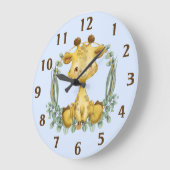 キュートジャングルサファリキリンブルーベビー子供部屋 ラージ壁時計 (傾斜)