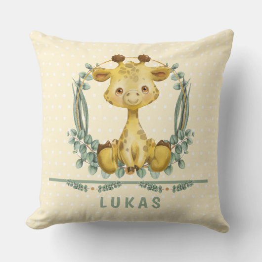キュートジャングルサファリキリンベビー子供部屋 クッション (正面)