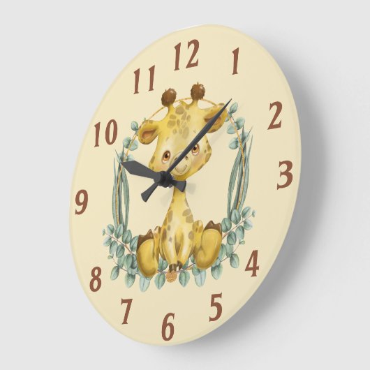 キュートジャングルサファリキリンベビー子供部屋 ラージ壁時計 (傾斜)