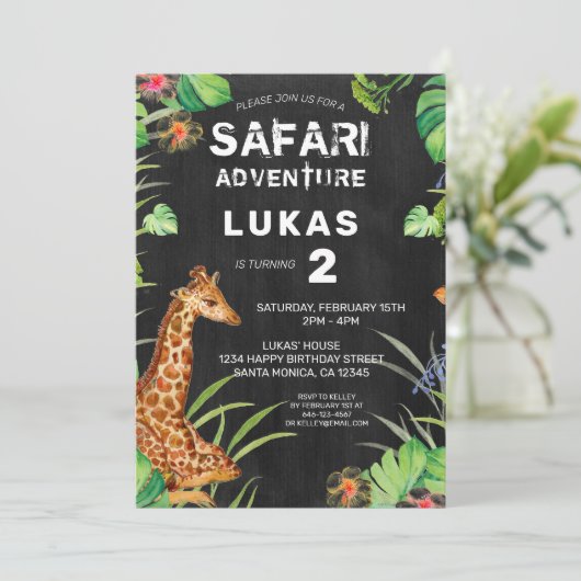 キュートジャングルサファリキレーフシャルボード誕生日 招待状 (スタンド正面)