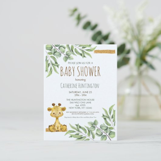 キュートジャングルサファリキレーフベビーシャワー招待状 ポストカード (スタンド正面)