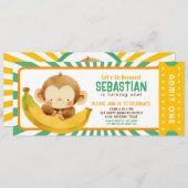 キュートジャングルバナナモンキー子供の誕生日チケット 招待状 (正面/裏面)