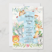 キュートジャングルビッグワンボーイズ誕生日招待状 招待状 (正面)