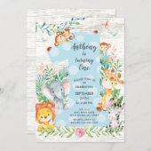 キュートジャングルビッグワンボーイズ誕生日招待状 招待状 (正面/裏面)