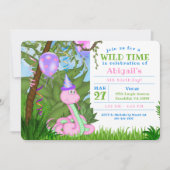 キュートジャングルピンクヘビ子供の誕生日パーティー 招待状 (正面)