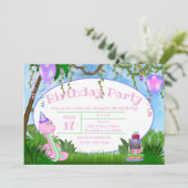 キュートジャングルピンクヘビ子供の誕生日パーティー 招待状 (スタンド正面)