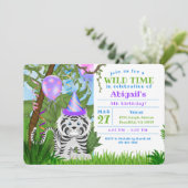 キュートジャングルホワイトタイガー子供の誕生日パーティー 招待状 (スタンド正面)