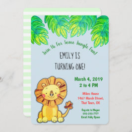 キュートジャングルライオンファースト誕生日招待状 招待状